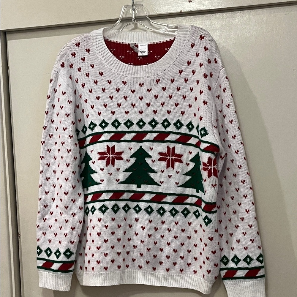 1775 Festive Holiday Sweater - White with Red and Green Accents